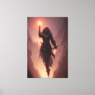 Lienzo Dark sorceress casting a flame spell
