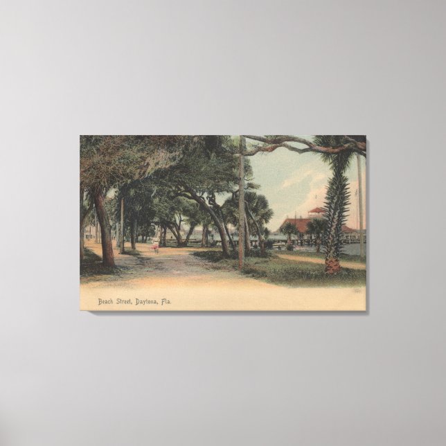 Lienzo Daytona, Florida - Vista de la calle Beach (Anverso)