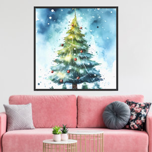 Lienzo de árbol de Navidad con noche nevada al acu