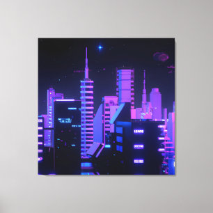 Lienzo de arte de IA en la ciudad púrpura de Cyber