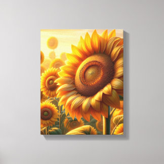 Lienzo de arte de pared de campo de girasoles dora