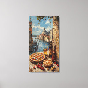 Lienzo de arte mural del canal italiano y la comid