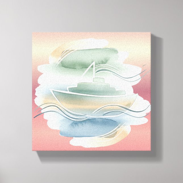 Lienzo de barco abstracto - Sandy Beige, Dusty Blu (Anverso)