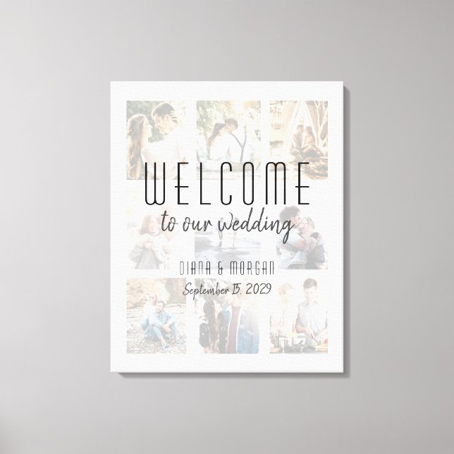 Lienzo de Bienvenida de Boda con Collage de Fotos (Anverso)