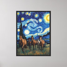 Lienzo de caballos corriendo bajo la noche estrell
