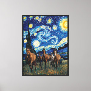 Lienzo de caballos corriendo bajo la noche estrell