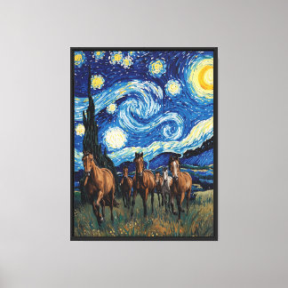 Lienzo de caballos corriendo bajo la noche estrell