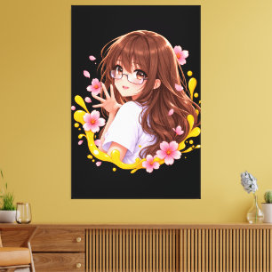Lienzo de chica de anime Kawaii Flor de Cerezo Sak