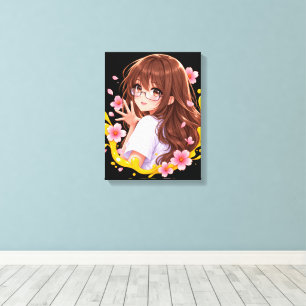 Lienzo de chica de anime Kawaii Sakura Flor de Cer