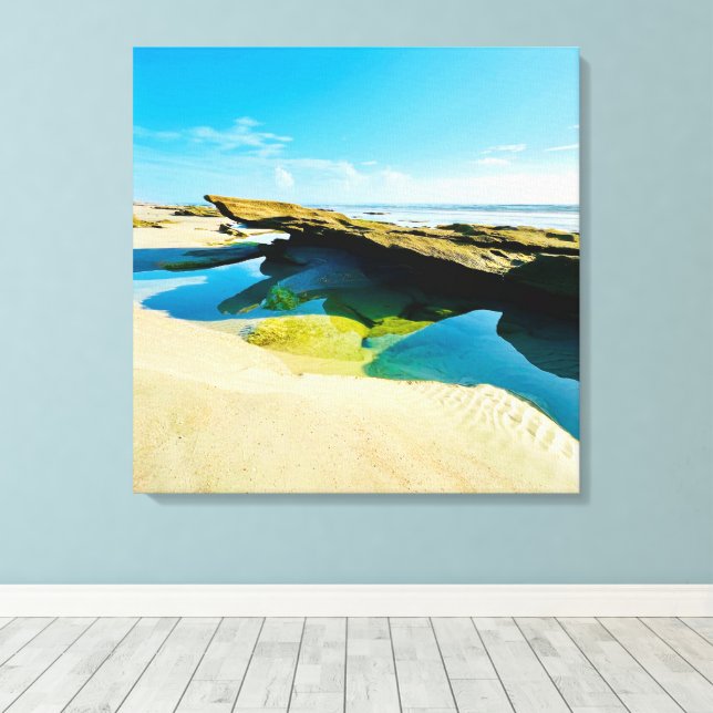 Lienzo de fondo rocoso de océano en marea baja  (Insitu (piso de madera))