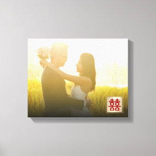 Lienzo de foto de boda china Doble Felicidad Dorad
