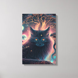 Lienzo de gato negro místico | Regalo de bruja