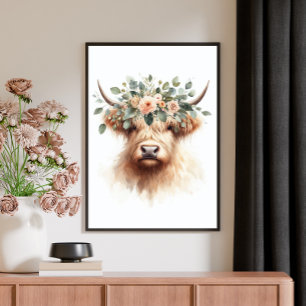 Lienzo de granja bohemio con estampado de vaca y c