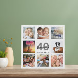 Lienzo De Imitación 40.º monograma blanco de foto personalizado de cum<br><div class="desc">Un regalo de cumpleaños número 40 único, celebrando su vida con un collage de 8 de sus fotos. Añada imágenes de su familia, amigos, mascotas, pasatiempos o destino de viaje de ensueño. Personalice y agregue un nombre, edad 40 y fecha. Letras de color gris y negro. Un fondo blanco moda....</div>