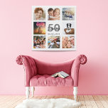 Lienzo De Imitación 50.ª foto personalizado de cumpleaños monograma bl<br><div class="desc">Un regalo de cumpleaños número 50 único o keepsake, celebrando su vida con un collage de 8 de sus fotos. Añada imágenes de su familia, amigos, mascotas, pasatiempos o destino de viaje de ensueño. Personalice y agregue un nombre, edad 50 y fecha. Letras de color gris y negro. Un fondo...</div>