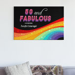 Lienzo De Imitación 50 y fabulosa Moda de espuma arcoiris 50 cumpleaño<br><div class="desc">Desluzca a sus huéspedes con este brillante arcoiris 50 y el fabuloso arte de lienzos de cumpleaños. La tipografía rosa y violeta en negritas sobre un arcoíris colorido con chispas falsas crea un aspecto impresionante para su gran evento de cumpleaños número 50. El fondo negro moderno hace que tus divertidas...</div>