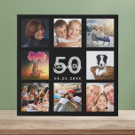 Lienzo De Imitación 50th birthday custom photo collage black monogram<br><div class="desc">A unique 50th birthday gift or keepsake, celebrating her life with a collage of 8 of your photos. Add images of her family, friends, pets, hobbies or dream travel destination. Personalize and add a name, age 50 and a date. White and gray colored letters. A chic black background. This canvas...</div>