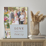 Lienzo De Imitación 5 Collage de fotos Amor Felicidad Familia Spice Az<br><div class="desc">Lienzo fotográfico personalizado con 5 fotos propias. El diseño tiene una paleta de colores de azul suave con especias cálidas y beige de setas con un estilo de máquina de escribir a la moda y una tipografía peculiar. Tus fotos se muestran como una gran imagen paisajística, con una tira de...</div>