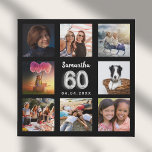 Lienzo De Imitación 60.º collage de fotos en plata negra<br><div class="desc">Un regalo único para un cumpleaños número 60, celebrando su vida con un collage de 8 fotos, fotos propias. Personalice y agregue su nombre y una fecha. Un fondo negro de moda. El nombre está escrito con un guión moderno de estilo con letras a mano, número 60 con un tipo...</div>