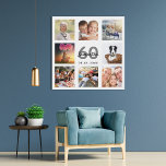 Lienzo De Imitación 60th birthday custom photo collage white monogram<br><div class="desc">A unique 60th birthday gift or keepsake, celebrating her life with a collage of 8 of your photos. Add images of her family, friends, pets, hobbies or dream travel destination. Personalize and add a name, age 60 and a date. Gray and black colored letters. A chic white background. This canvas...</div>