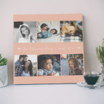 Lienzo De Imitación 6 collage de fotos personalizados de la familia de<br><div class="desc">"Somos un nombre familiar y esta es nuestra historia desde el año" escritura a mano personalizado guión de caligrafía pintada en blanco (texto cambiable) y sus seis imágenes familiares sobre un sólido fondo rosa (cambiable) haciendo una hermosa impresión de 6 fotos de lienzo falso para marcar tu aniversario con un...</div>