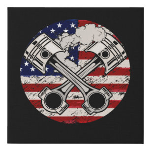 Lienzo De Imitación Bandera americana Piston Muscar Auto Patriótico Vi
