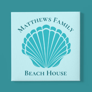 Lienzo De Imitación Casa de personalizado Beach Aqua Seashell Monogram