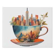 Ciudad de Nueva York en una taza de té sobre el ar