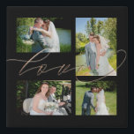 Lienzo De Imitación Collage de cuatro fotos Boda de escritura elegante<br><div class="desc">Un gran recuerdo de tu gran día, simplemente intercambia en tus cuatro fotos favoritas de tu día de boda. La palabra Amor se superpone ligeramente y se establece en un guión dorado romántico.El color de fondo negro se puede cambiar a un color diferente si así lo desea a través de...</div>