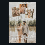 Lienzo De Imitación Collage de fotos de Boda de escritura rápida casad<br><div class="desc">Tela de imitación romántica a la que puedes añadir cuatro de tus fotos bodas. Una foto cubre todo el lienzo. Elige uno con mucho espacio negativo en la mitad superior de la foto. Añade tres fotos más de tu elección para que quepan dentro de pequeños marcos impresos blancos. Casado está...</div>