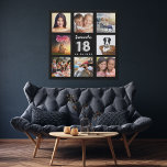 Lienzo De Imitación collage de fotos de personalizados de plata negra<br><div class="desc">Un regalo único para un chica que cumple 18 años, celebrando su vida con un collage de 8 fotos, fotos. Personalice y agregue su nombre y una fecha. Un fondo negro de moda. El nombre está escrito con un guión moderno de estilo con letras a mano, número 18 con un...</div>