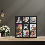 Lienzo De Imitación collage de fotos de personalizados de plata negra<br><div class="desc">Un regalo único para un cumpleaños 90, celebrando su vida con un collage de 8 fotos, fotos propias. Personalice y agregue su nombre y una fecha. Un fondo negro de moda. El nombre está escrito con un guión moderno de estilo con letras a mano, número 90 con un tipo de...</div>