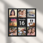 Lienzo De Imitación Collage de fotos de personalizados de plata negra<br><div class="desc">Un regalo único para una chica Sweet 16, 16 cumpleaños, celebrando su vida con un collage de 8 de sus propias fotos, fotos. Personalice y agregue su nombre y una fecha. Un fondo negro de moda. El nombre está escrito con un guión moderno de estilo con letras a mano, número...</div>