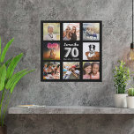 Lienzo De Imitación collage de fotos en plata negra de 70 años<br><div class="desc">Un regalo único para un cumpleaños 70, celebrando su vida con un collage de 8 fotos, fotos propias. Personalice y agregue su nombre y una fecha. Un fondo negro de moda. El nombre está escrito con un guión moderno de estilo con letras a mano, número 70 con un tipo de...</div>