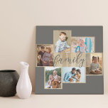 Lienzo De Imitación Collage de fotos familiar Marco de grano de madera<br><div class="desc">Collage de fotos familiares con 6 de tus fotos favoritas, caligrafía y apariencia de madera clara. La plantilla de fotos está lista para que agregue sus fotos, que se muestran en formato horizontal y vertical. El color de fondo y la palabra "familia" son de color gris cálido y se puede...</div>