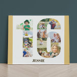 Lienzo De Imitación Collage de fotos número 16 Neutral 16º cumpleaños<br><div class="desc">Crea tu propio regalo fotográfico personalizado para un cumpleaños 16. Este claro collage de fotos está en la forma del número 16 en un fondo blanco con arena beige neutra / bordes amarillos mudos. El collage puede contener 11 fotos y la plantilla está preparada para que añadas tus fotos favoritas...</div>
