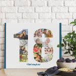 Lienzo De Imitación Collage de fotos número 18 Personalizado 18º cumpl<br><div class="desc">Crea tu propio regalo fotográfico personalizado para un cumpleaños 18. Este claro collage de fotos está en la forma del número 18 en un fondo blanco con bordes azules del océano. El collage puede contener 12 fotos y la plantilla está preparada para que añadas tus fotos favoritas trabajando desde la...</div>