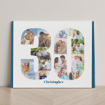 Lienzo De Imitación Collage de fotos número 30 Personalizado 30 cumple<br><div class="desc">Crea tu propio regalo fotográfico personalizado para un cumpleaños número 30. Este claro collage de fotos está en la forma del número 30 en un fondo blanco con bordes azules del océano. El collage puede contener 14 fotos y la plantilla está preparada para que añadas tus fotos favoritas trabajando desde...</div>