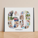 Lienzo De Imitación Collage de fotos número 60 Personalizado 60 cumple<br><div class="desc">Crea tu propio regalo fotográfico personalizado para un cumpleaños número 60. Este claro collage de fotos está en la forma del número 60 en un fondo blanco con bordes grises de carbón. El collage puede contener 15 fotos y la plantilla está preparada para que añadas tus fotos favoritas en el...</div>