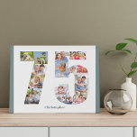 Lienzo De Imitación Collage de fotos número 75 Personalizado 75º cumpl<br><div class="desc">Crea tu propio regalo fotográfico personalizado para un cumpleaños 75. Este claro collage de fotos está en la forma del número 75 en un fondo blanco con tranquilos bordes verde azulados (verde azul gris). El collage puede contener 14 fotos y la plantilla está preparada para que añadas tus fotos favoritas...</div>