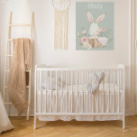 Lienzo De Imitación Conejo de conejo conejo conejo conejo conejo conej<br><div class="desc">Conejo de color agua dulce en una cesta con flores de color pastel suave por todos lados. suave fondo verde sabio. Perfecto para la guardería o la habitación de chicas.</div>