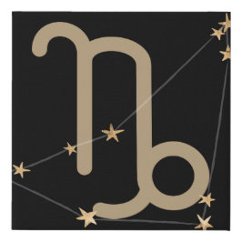 Lienzo De Imitación Constelación de zodiaco negro y dorado de capricor