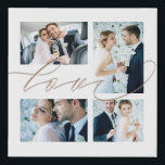 Lienzo De Imitación Cuatro fotos Collage Love Elegant Script Blanco<br><div class="desc">Muestra tus recuerdos favoritos desde tu día de boda intercambiando fácilmente tus fotos en este collage romántico. La palabra Amor se solapa ligeramente con las imágenes y se establece en un guión dorado romántico.El color de fondo blanco se puede cambiar a un color diferente si así lo desea a través...</div>