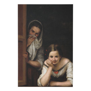 Lienzo De Imitación Dos mujeres en una ventana de Bartolomé Esteban Mu