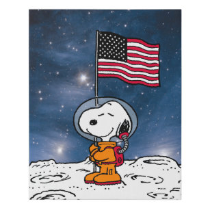 Lienzo De Imitación ESPACIO   Snoopy Con Astronauta De Bandera