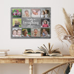 Lienzo De Imitación Familia de Collages de fotos Rustic Grey Wood 10<br><div class="desc">Crea tu propia impresión de lienzo fotográfico con 10 de tus fotos favoritas en un fondo de textura de madera.Personaliza con el nombre de la familia y la fecha establecida. La cita "Familia es todo" agrega un toque único al regalo del collage de fotos.</div>