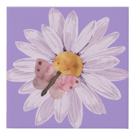Lienzo De Imitación flor morada acuarela y mariposa