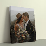 Lienzo De Imitación Fotos de la elegante boda del guión oro de Love fa<br><div class="desc">Personalice este falso oro guión de caligrafía de amor personalizado foto lienzo impreso con los nombres de novia y novio y fecha y lugar boda. Podría ser un regalo perfecto para los recién casados.</div>