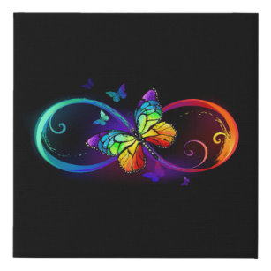Lienzo De Imitación Infinito vibrante con mariposa arco iris sobre neg