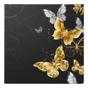 Lienzo De Imitación Mariposas doradas y blancas
